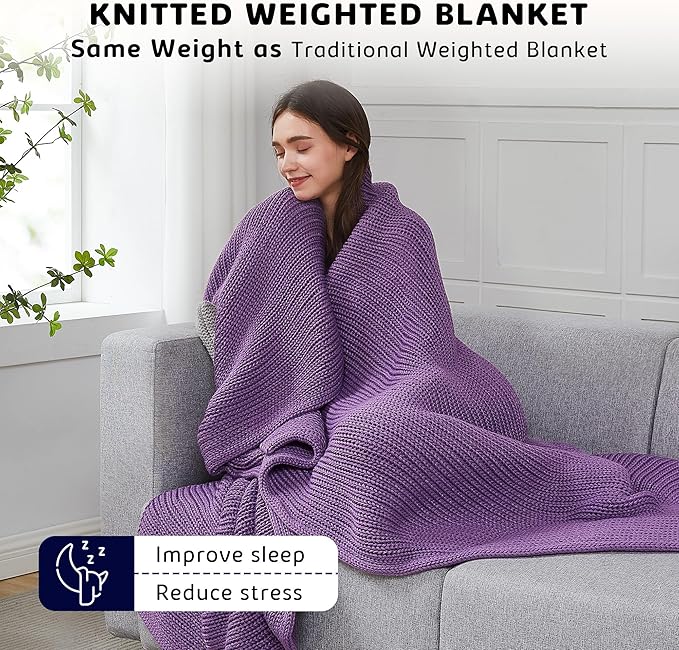 L'AGRATY Knitted Weighted Blanket - 50"x60" 10lbs Cooling Chunky Knit Heavy Blanket for Adults Braided Crochet Throw Thick Cable Yarn Knit Decorative Blanket No Beads Evenly Weighted Machine Washable