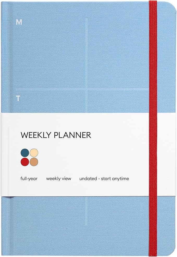 Weekly Planner Undated - Hardcover, with Habit Tracker & Goal Setting. Full Year - 5.8 x 8.4 in (Blue)