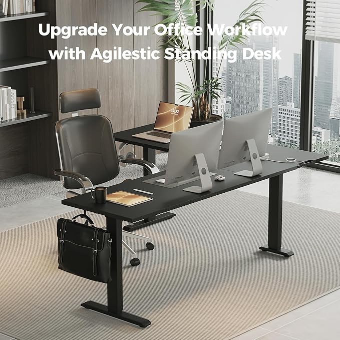 Agilestic 75 Inch L Shaped Standing Desk Adjustable Height, Corner Standing Desk, Sit Stand Up Computer Table, Splice Board, Black