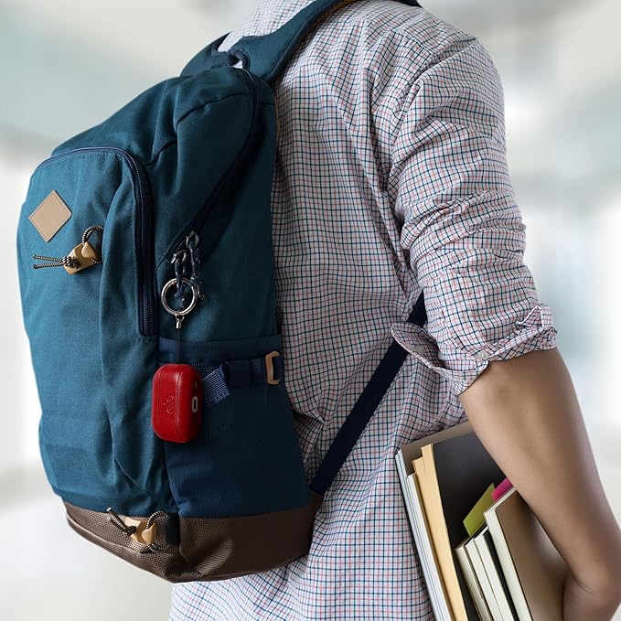 Dreem Om Case Cover with Keychain Clip Compatible with AirPods Pro 2/Pro, Protective One-Piece Hard Shell, Luxury Vegan Leather AirPod Pro Case 2nd/1st Generation with Separate Clip [Red]