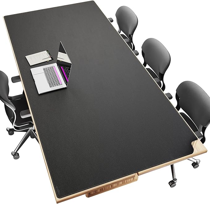 MAIDERN Cork & Leather Desk Mat – 86.6"x40" Large Office Desk Blotter Pad – Waterproof Surface Desk Blotter Pad (Black)