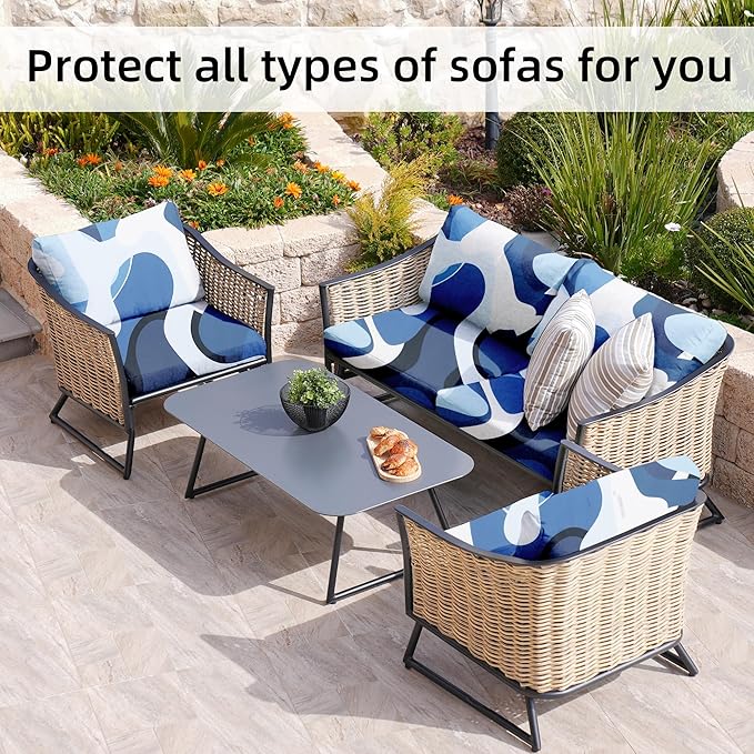 8Pcs Stretch Patio Cushion Covers,for Outdoor Couch Cushion Covers Replacement,Outdoor Sofa Covers Patio Slipcovers Couch Cover,Washable Furniture Cover (Pattern 2, Cover Only)