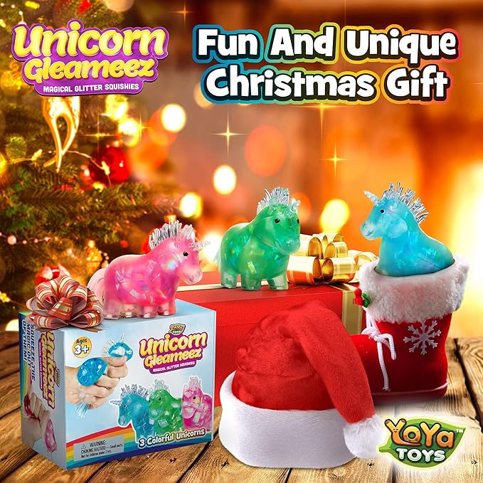 YoYa Toys Glitter Unicorn DNA Balls - Fidget Toy Stress Ball - Colorful Soft Squishy - Mental Stimulation, Clarity & Focus Tool - Fun for Any Age - 3 Pack