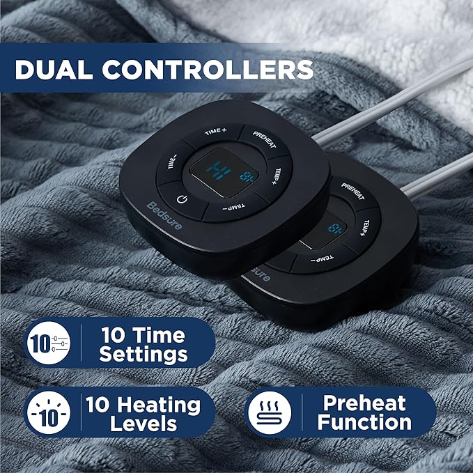 Bedsure GentleSoft Electric Blanket Queen Size - Soft Ribbed Flannel Heated Blanket with Dual Control, Heating with 10 Heat Settings & 10 Time Settings, 8 hrs Timer Auto Shut Off (84x90 inches, Grey)