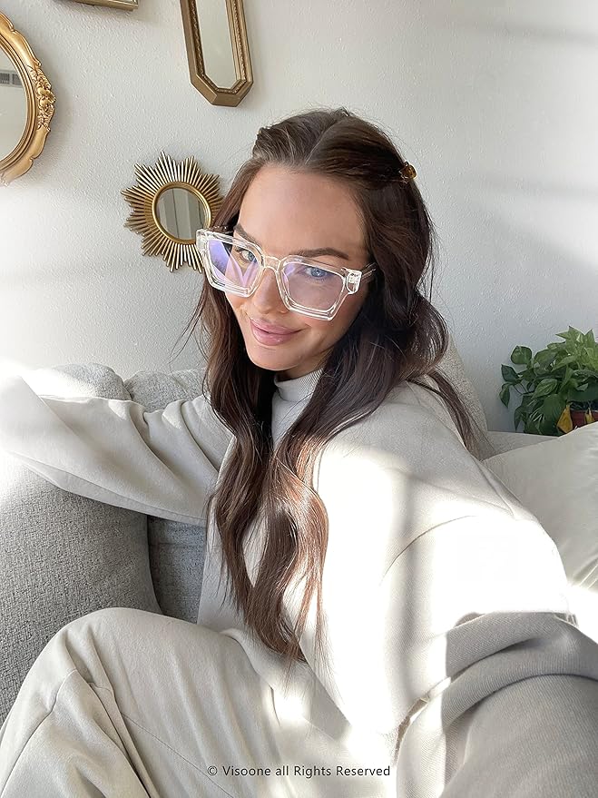 VISOONE Blue Light Blocking Glasses with TR90 Rectangle Frame and Chic Preppy Look for Women Men RIVER