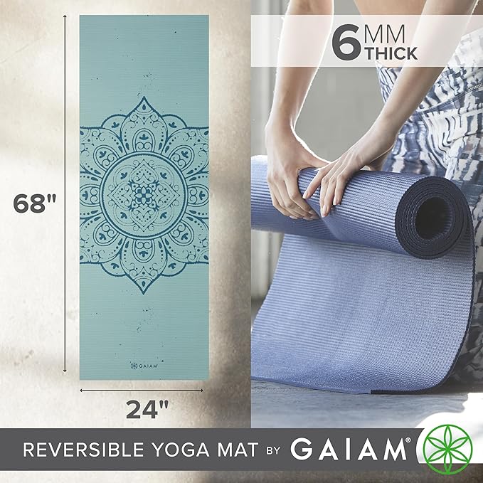 Gaiam Yoga Mat - Premium 6mm Print Reversible Extra Thick Non Slip Exercise & Fitness Mat for All Types of Yoga, Pilates & Floor Workouts (68" x 24" x 6mm Thick)