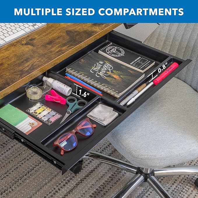 Mount-It! Under Desk Drawer - Deep Under Counter Drawer Organizer - Slide Out Standing Desk Storage Attachment - 25.8" Width Under Table Storage Compartment - Black