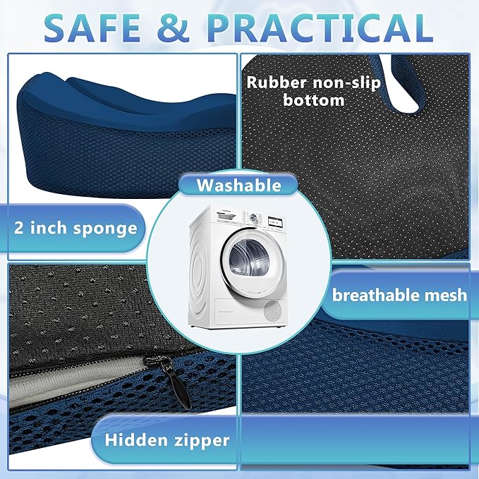 SPRING SEAON Wheelchair Seat Cushion Cool Fabric,Ergonomic Memory Foam Chair Pad for Pressure Relief, Sciatica, and Tailbone Pain,Rubber Non-Slip Bottom & Removable for Easy Cleaning