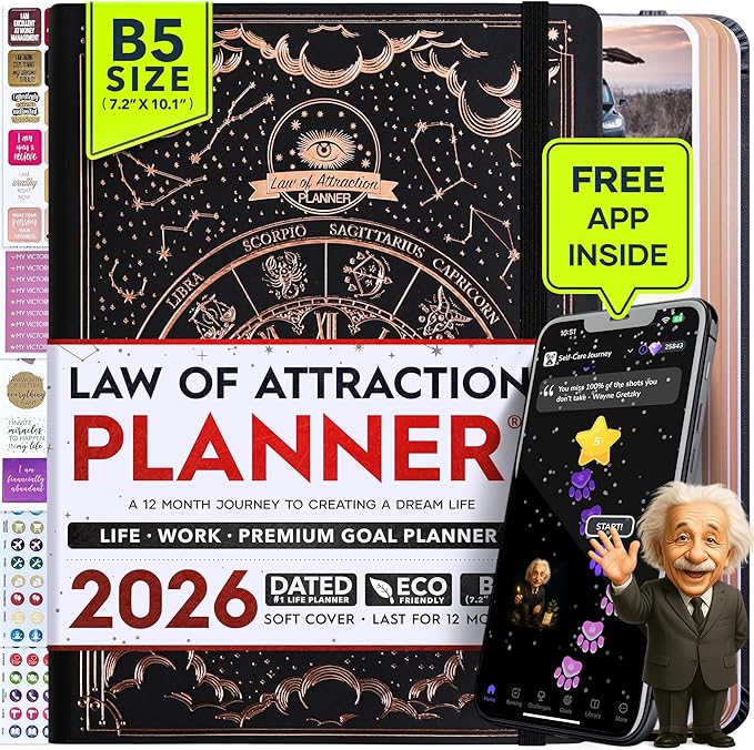 2026 Planner Weekly and Monthly | Law of Attraction Planner with Panduo App | A 12 Month Journey for Productivity, Gratitude & Goal Setting | Includes Foldable Vision Board, Gift Box & Stickers