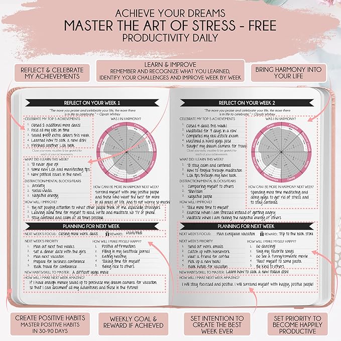 Manifestation Journal - 5 Minute Manifesting & Self Care Journal | 90-Day Undated Daily Planner for Positivity, Affirmations & Gratitude | Guided Mindfulness, Reflection | Vision Board + Stickers