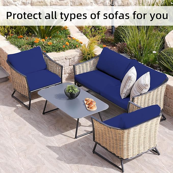 8Pcs Stretch Patio Cushion Covers,Outdoor Couch Covers Replacement,Outdoor Couch & Sofa Slipcovers,for Patio Furniture Cushion Covers,Washable Reusable Furniture Protector (Lake Blue, Cover Only)