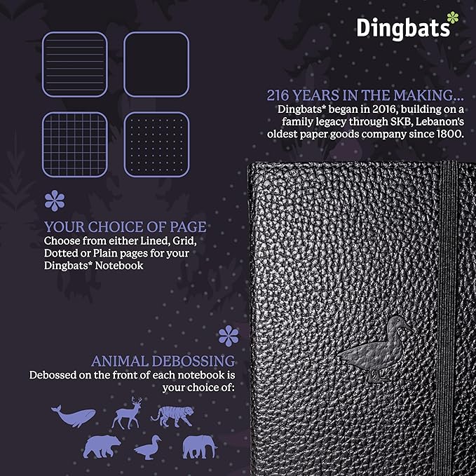 Dingbats* Wildlife A6 Plain Pocket Notebook - PU Leather Hardcover - Small Writing Journal for Work, Travel - Pocket, Elastic Closure, Bookmark