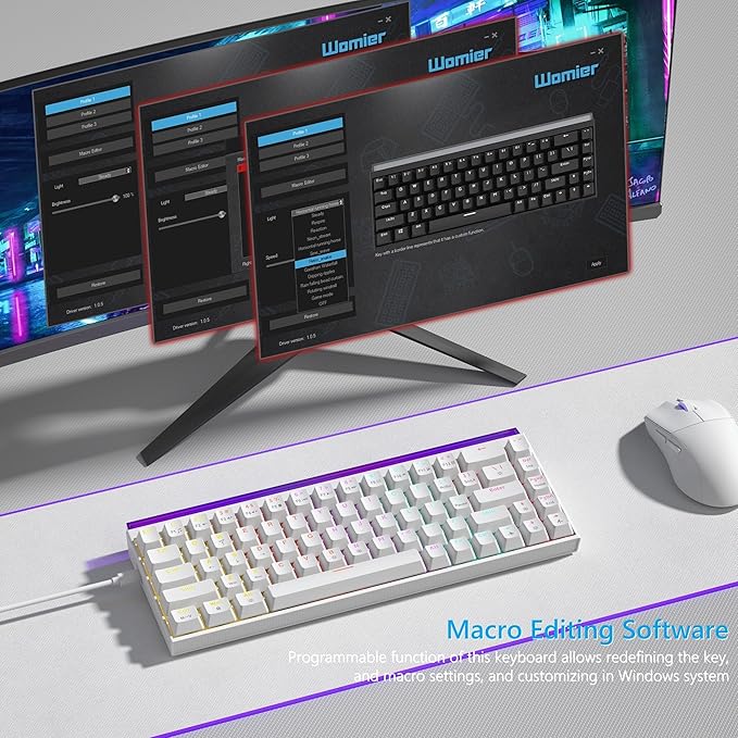 Womier 60% Percent Keyboard with Light Box, Wired Keyboard Gaming Mechanical with MCA Keycaps, OEM Profile, Programable, 64 Keys Hot Swap RGB Cream Key Board for PC Computer Win/MAC (WK68 PRO-White)