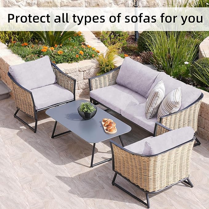 8Pcs Stretch Velvet Patio Cushion Cover,Fluffy,for Fall Outdoor Couch Cushion Cover Replacement,Washable Indoor Outdoor Cushion Slipcovers(Smoke Gray,Cover Only)