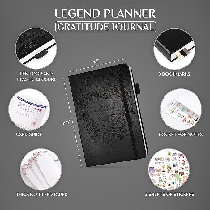 Legend Gratitude Journal – Guided Daily Journal to Foster Positivity & Happiness – Grateful Notebook to Write In – Inspirational Affirmation & Thankful Notebook – Hardcover (Black)