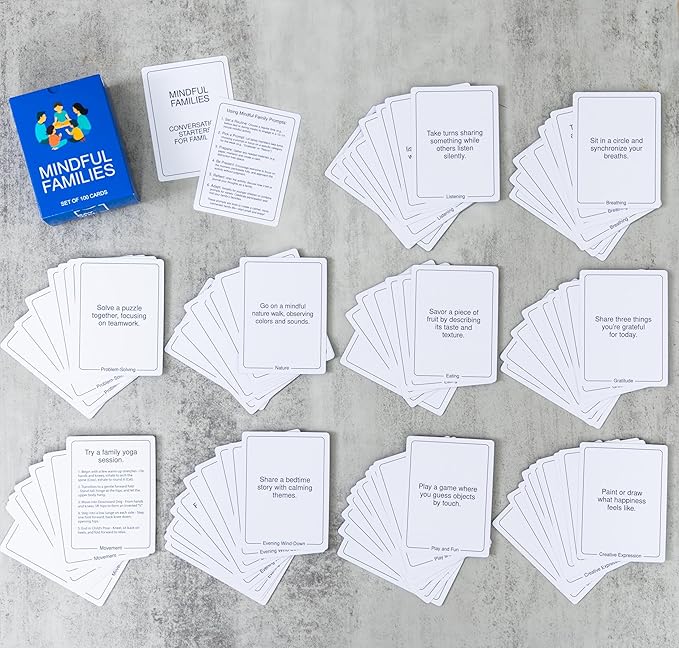 100 Mindful Families Conversation Cards – Mindfulness, Gratitude & Breathing Prompts for Self-Care at Home, Travel & Therapy
