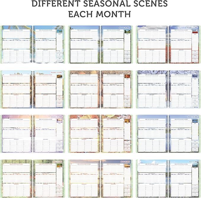 Planner Pad Spiral Bound 3-Tier Funnel Down 12 Month Organizer, July 2025 – June 2026 / Academic Year, Seasonal Color Ink, 6 3/4" x 8 1/2"