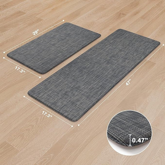 KIMODE Anti Fatigue Kitchen Mats 17"x47"+17"x29", Farmhouse Kitchen Rugs Sets of 2, Cushioned Non Skid Kitchen Mats for Floor, Comfort Kitchen Floor Mats for Sink Laundry Desk Dark Blue
