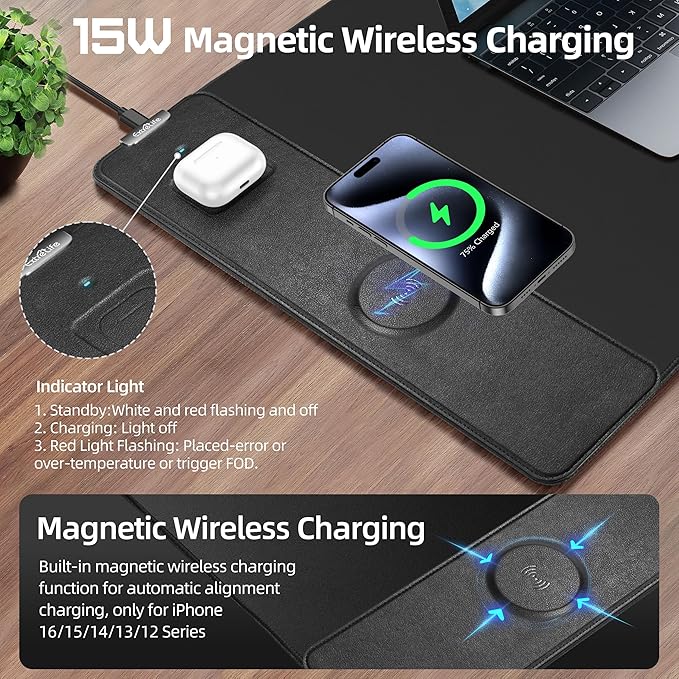 Mouse Pad with Wireless Charging, Gaming Mouse Pad with Ultra-Smooth Surface, Large XXL Desk Mat, Non-Slip, Waterproof Computer Keyboard Pad, 800x400x4MM, Included 20W PD Power Adapter