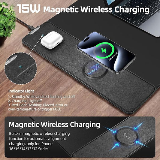Mouse Pad with Wireless Charging, Gaming Mouse Pad with Ultra-Smooth Surface, Large XXL Desk Mat, Non-Slip, Waterproof Computer Keyboard Pad, 800x400x4MM, Included 20W PD Power Adapter