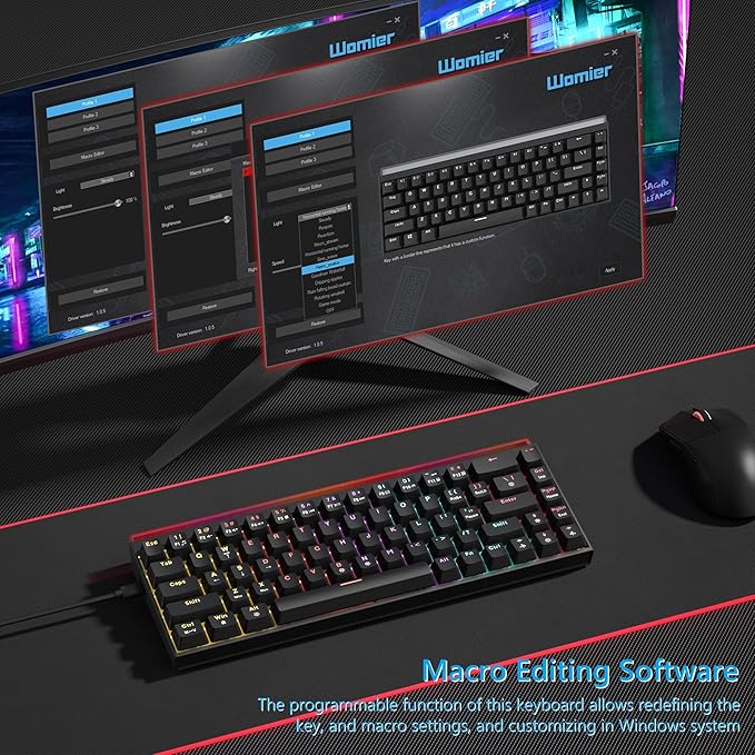 Womier 60% Keyboard Gaming with Light Box, Wired Mechanical Keyboard with MCA Keycaps, OEM Profile, Programable, 64 Keys Hot Swap RGB Cream Custom Key Board for PC Computer Win/MAC (WK68 PRO-Black)