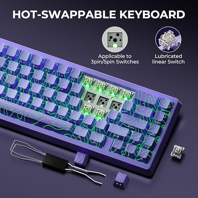 HITIME x XVX M67 60% Percent Keyboard Wireless, QMK/VIA Topographic Gaming Keyboard, Tri-Mode Thocky Creamy Mechanical Key Board, Hot Swappable Mount RGB IMD Tech for Win/Mac, Purple
