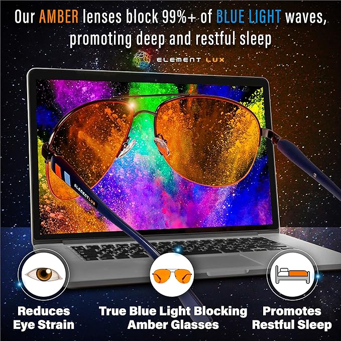 Blue Light Blocking Glasses Amber Lenses - For Better Sleep, Gaming, Eye Strain, Computer