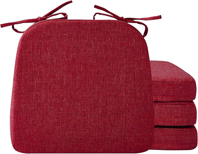 Chair Cushions for Dining Chairs, 2" Thick Seat Cushions for Kitchen Chairs, D-Shaped Chair Pads with Washable Cover, Ties and Non Slip Backing, 17'' x 16'', Set of 4, Red