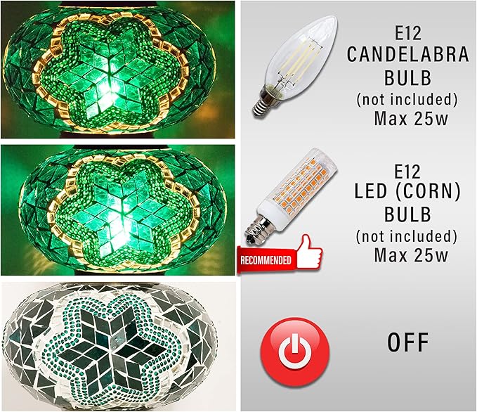 mozaist Turkish Stained Glass Luna Shape Table Lamp, Moroccan Crescent Tiffany Style Handmade Desk Light, Rustic Moon Living Room, Mosaic Lampshade Office Decorative Dim Lighting (Emerald Green)