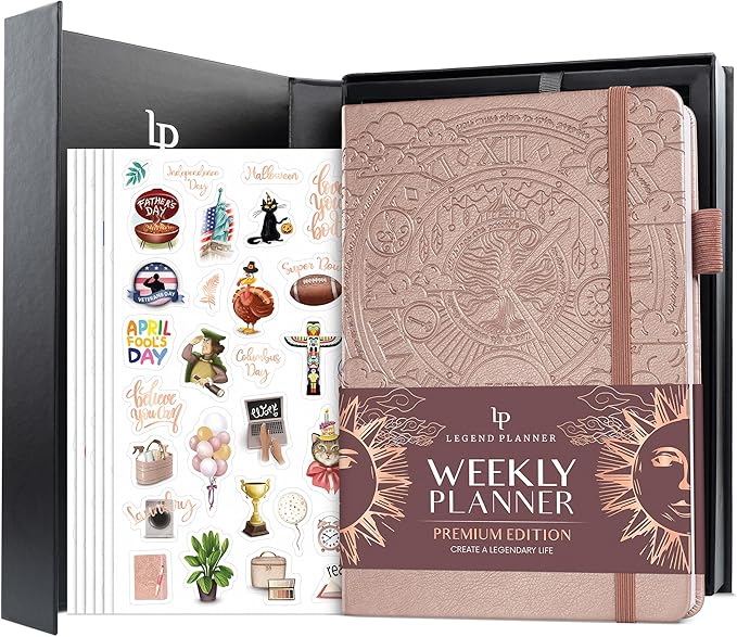 Legend Weekly Planner Premium – Undated Weekly, Monthly & Budget Planner – Life Organizer for Time Management & Productivity, A5 (Rose Gold)