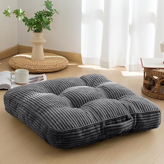 HIGOGOGO Washable Floor Pillow Cushion for Adults, Meditation Cushion Pillow, Large Square Floor Sitting, Removable Tufted Corduroy Cover, for Tatami Living Room or Yoga, 22x22 Inch, Machine Washable