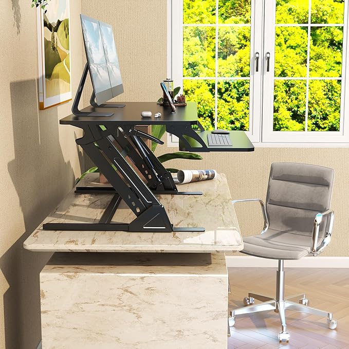 42 inch Stand Up Desk Converter, Height Adjustable Sit Stand Desk Riser, Black, 42PB