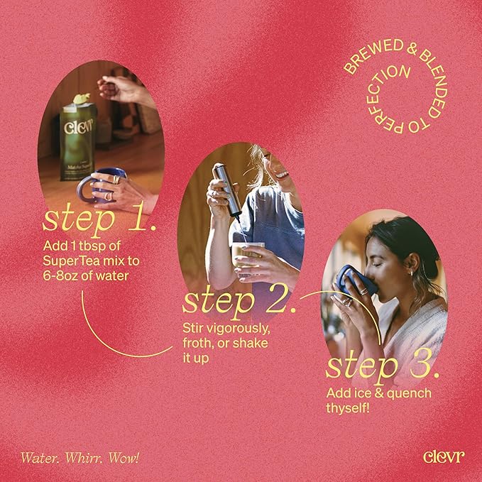 Clevr Strawberry Lemonade SuperTea, 18 Servings, Hydration Tea Blend with Coconut Water, Lemon Juice, 1B Probiotics for Gut Health, Sea Salt, Trace Minerals, Electrolyte Caffeine Free Tea, 5.08 oz