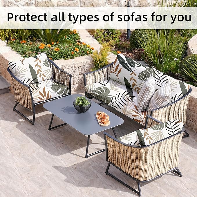 8Pcs Stretch Patio Cushion Covers,Outdoor Couch Covers Replacement,Outdoor Couch & Sofa Slipcovers,for Patio Furniture Cushion Covers,Washable Reusable Furniture Protector(coconut trees,Cover Only)