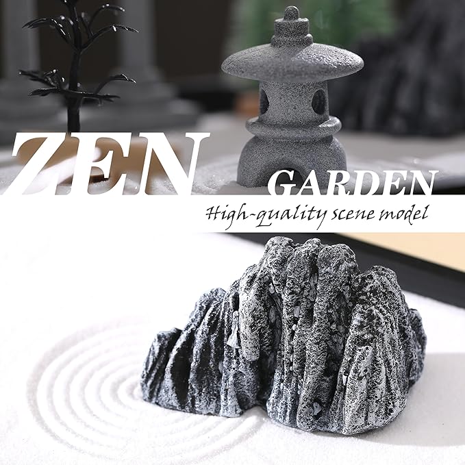 Zen Garden for Desk, Sand Tray Therapy Kit, Japanese Zen Garden Kit, Stress Relief Gifts, Meditation, Desk Decoration.