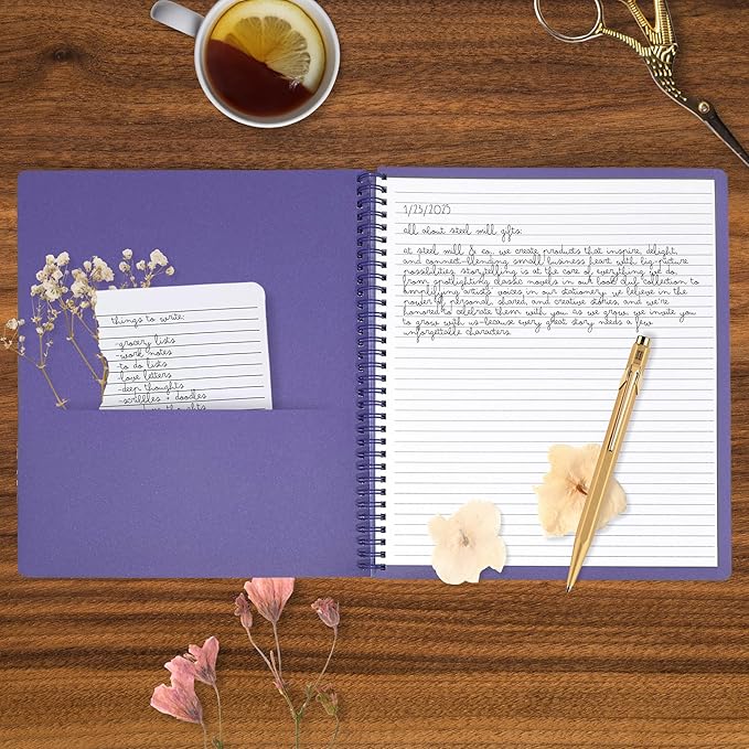 Steel Mill & Co Cute Large Spiral Notebook College Ruled, 11" x 9.5" with Durable Hardcover and 160 Lined Pages, Lilac Floral