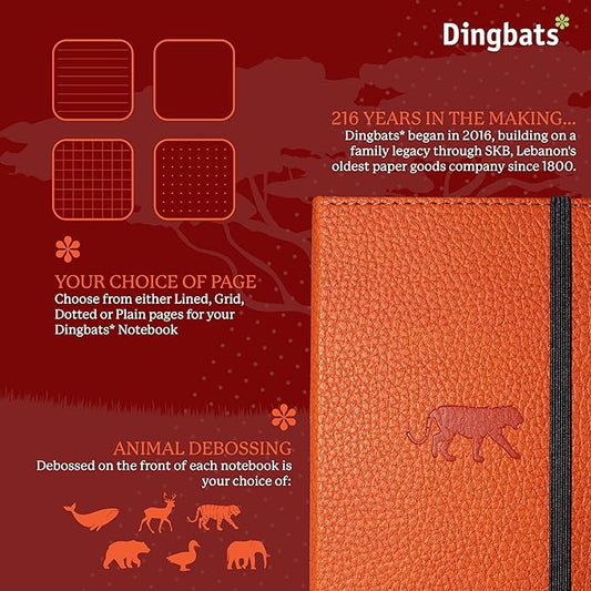 Dingbats* Wildlife A6 Plain Pocket Notebook - PU Leather Hardcover - Small Writing Journal for Work, Travel - Pocket, Elastic Closure, Bookmark