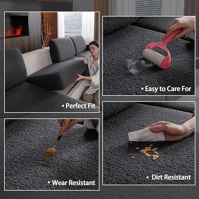 Couch Cushion Covers for Sectional Sofa, Stretch Soft Sofa Slipcovers Washable Wear-Resistant Universal Furniture Protector for Living Room(2 Seaters Covers, Dark Gray)