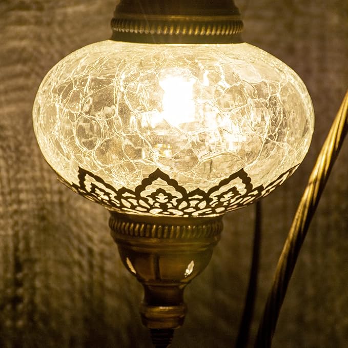 mozaist Turkish Moroccan Clear Glass Swan Neck Table Lamp, Authentic Vintage Bohemian Lamp Shade, Tiffany Style Gooseneck Office, Living Room Rustic Decor with E12 Socket & US Plug (Crack Clear)