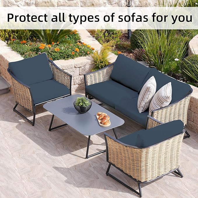 8Pcs Stretch Patio Cushion Covers,Outdoor Couch Covers Replacement,Outdoor Couch & Sofa Slipcovers,for Patio Furniture Cushion Covers,Washable Reusable Furniture Protector (Grey Blue,Cover Only)