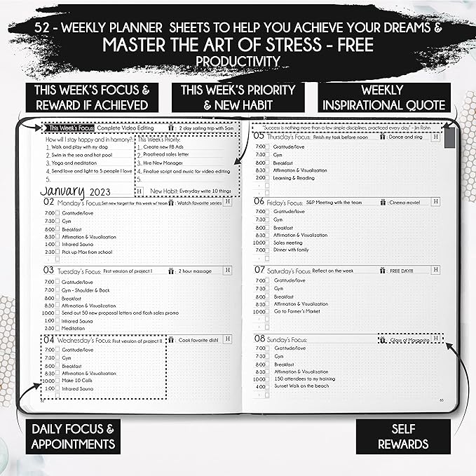 Life & Goal Planner - A 12 Month Journey to Crush Your Goals, Increase Productivity, Passion, Success & Happiness - Weekly & Monthly Life Planner, Habit-Tracker, Gratitude Journal & Organizer