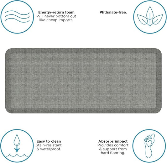 NewLife by GelPro Ergo-Foam Cushioned Anti-Fatigue Standing Kitchen Floor Mat, Padded Stain-Resistant, Waterproof, Non-Slip Comfort Padded Desk/Office Mat - 20" x 48", Tweed Grey Goose