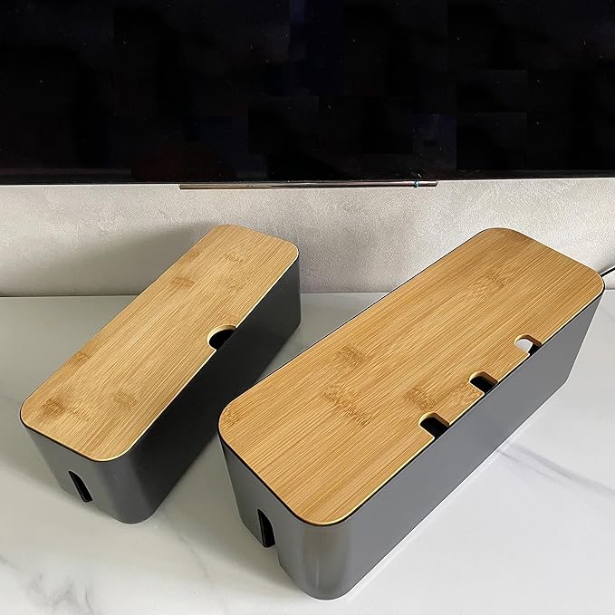 2 Pieces Cable Management Box|Cord Organizer Box| Hide and Conceal Power Strips and Electrical Cords from TVs, Computers, and Desks (Black 2PCS)