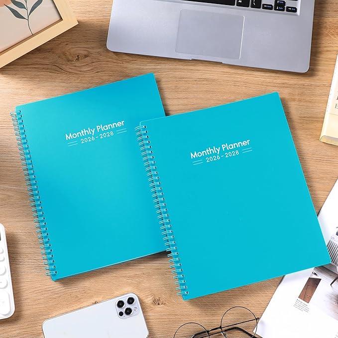 2026-2028 Monthly Planner/Calendar - 3 Year Monthly Planner 2026-2028, Jan.2026 - Dec.2028, 9" x 11", 36-Month Calendar + Colorful Tabs + Pocket - Teal