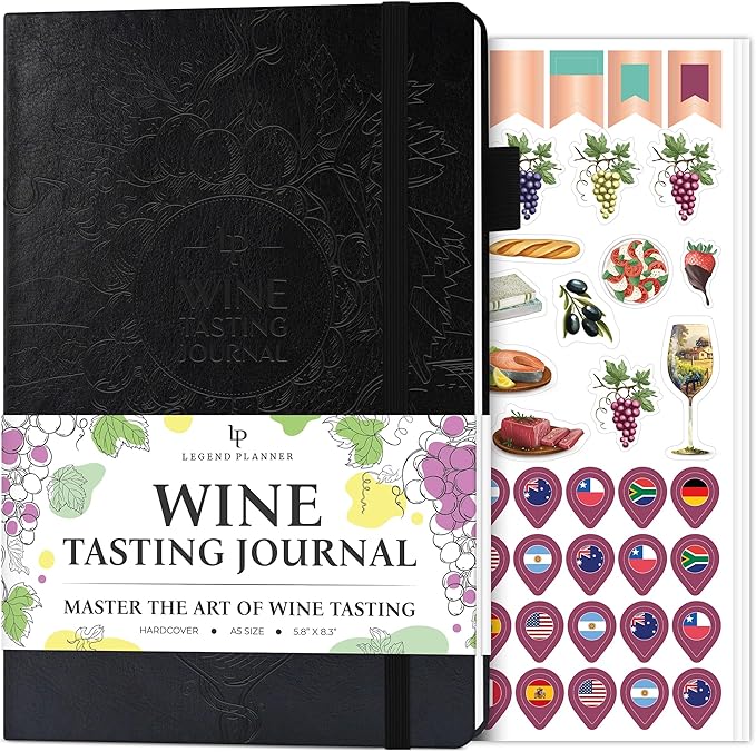Legend Wine Tasting Journal – Wine Guide & Diary – Unique Accessories & Gifts for Wine Lovers, Women & Men, Eco Leather Notebook (Black)