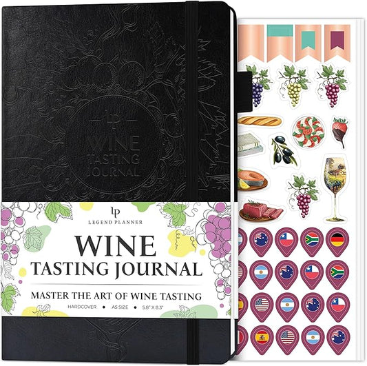 Legend Wine Tasting Journal – Wine Guide & Diary – Unique Accessories & Gifts for Wine Lovers, Women & Men, Eco Leather Notebook (Black)