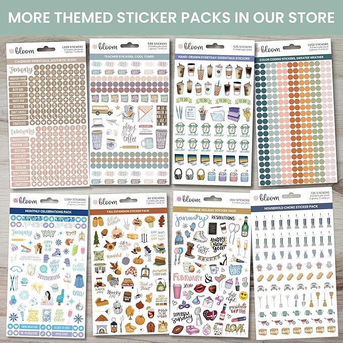 bloom daily planners x Simply Gilded Aesthetic Neutral Planner Stickers (8 Sheets / 435 Stickers) - Bohemian Variety Pack with Gold Foil for Decorating, Planning, Scrapbooking