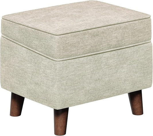 Foot Rest with Adjustable Cover, 18" Storage Ottoman Dorm, Footstool and Sitting Stool, Ottoman Foot Stools for Living Room, Bedroom, Dorm, Beige