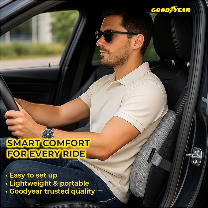 Goodyear Ergonomic Lumbar Support Pillow for Office Chair and Car Seat - Gel-Infused Back Support Lumbar Pillow, Premium Cushion Chair Support for Lower Back Pain Relief and Versatile Use - Grey