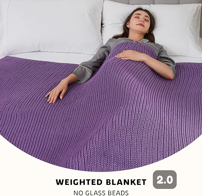 L'AGRATY Knitted Weighted Blanket - 48"x72" 20lbs Cooling Chunky Knit Heavy Blanket for Adults Braided Crochet Throw Thick Cable Yarn Knit Decorative Blanket No Beads Evenly Weighted Machine Washable